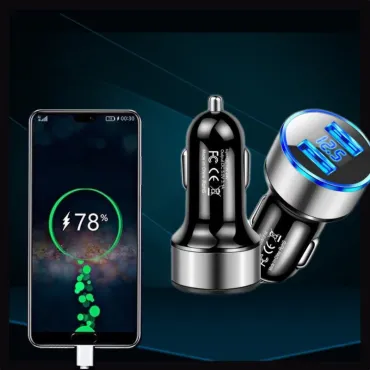 Цифрово зарядно за кола с LED дисплей, двупортово USB зарядно за запалка - CarCharge Dual USB