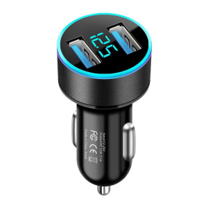 Цифрово зарядно за кола с LED дисплей, двупортово USB зарядно за запалка - CarCharge Dual USB