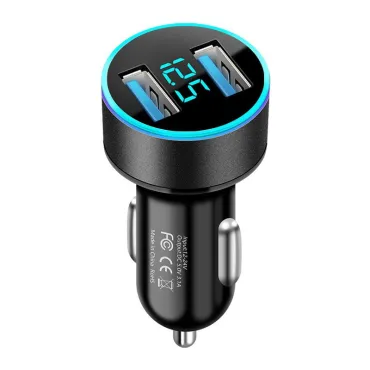 Цифрово зарядно за кола с LED дисплей, двупортово USB зарядно за запалка - CarCharge Dual USB