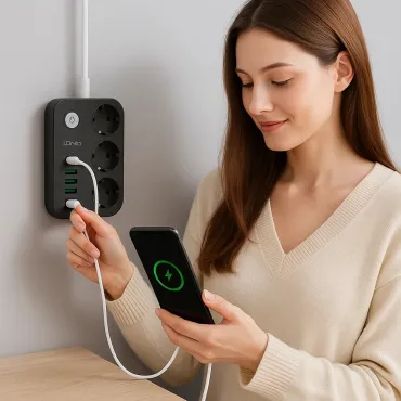 Разклонител с USB портове - 2 метра кабел