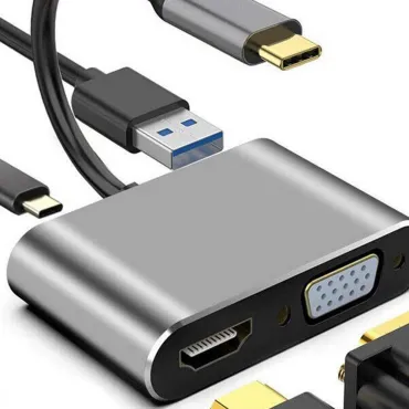Мултифункционален USB-C към HDMI 4K и VGA адаптер 4-в-1 | jumbo-catalog.bg