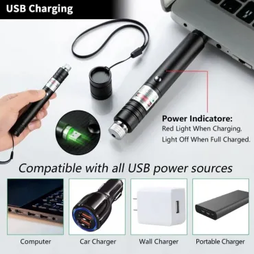 Зелен лазер с USB зареждане – мощна лазерна показалка за астрономия и лов