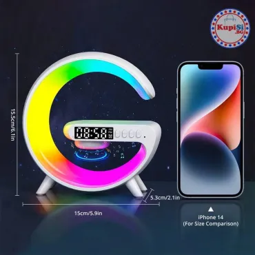LED лампа с вграден часовник и QI зарядно устройство – jumbo-catalog.bg