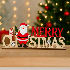Дървена коледна табела Merry Christmas с Дядо Коледа | jumbo-catalog.bg