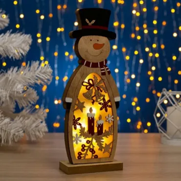 Светеща Дървена Фигурка - Снежен човек | jumbo-catalog.bg