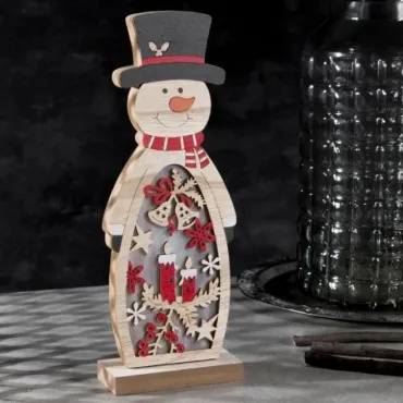 Светеща Дървена Фигурка - Снежен човек | jumbo-catalog.bg