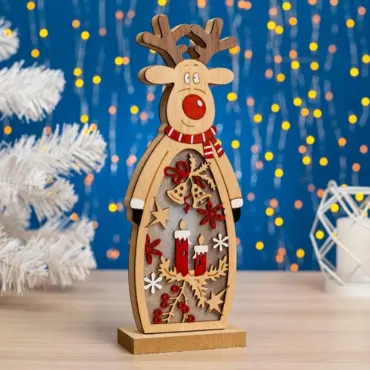 Комплект Коледни Дървени Фигурки, Дядо Коледа, Снежко, Елен