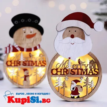 Комплект Коледни Дървени Фигурки, Дядо Коледа, Снежко, Елен