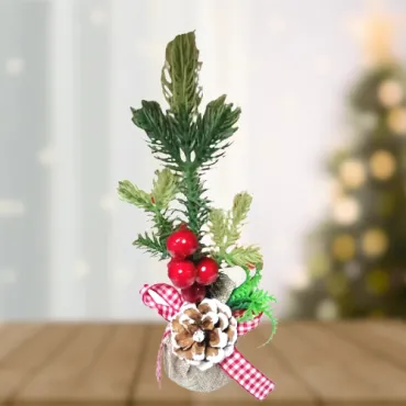 Коледна декорация за маса, Саксия, Изкуствени клонки, Шишарки