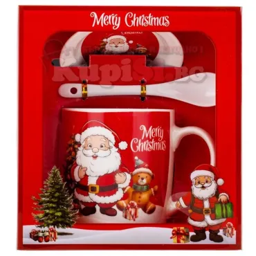 Коледен комплект чаша с лъжичка и чинийка | jumbo-catalog.bg