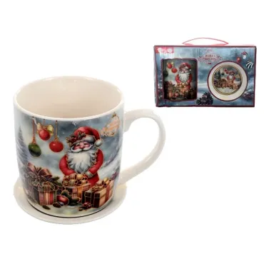 Коледна порцеланова чаша с подложка Дядо Коледа | jumbo-catalog.bg