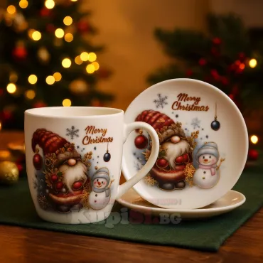 Коледен комплект чаша и чинийка – подарък | jumbo-catalog.bg