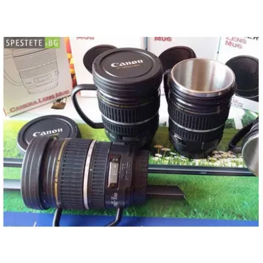 Термо чаша с форма на обектив Canon с дръжка