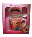 Порцеланов комплект чаша, чинийка и лъжичка - "Happy Day"