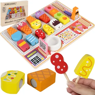 Магазин за сладолед играчка - Дървен комплект 27 части | jumbo-catalog.bg