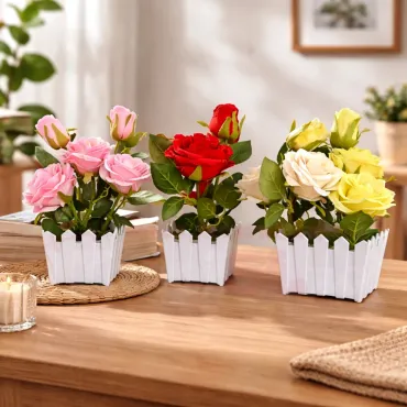 Изкуствени рози в кашпа - ограда | jumbo-catalog.bg