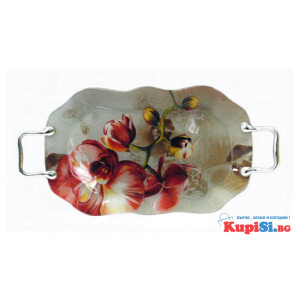 Стъклен поднос Орхидея с дръжки – сервиране | jumbo-catalog.bg