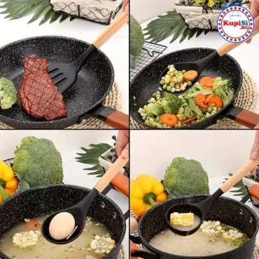 Комплект Кухненски Прибори за Готвене - 12 Части Силиконови Черни