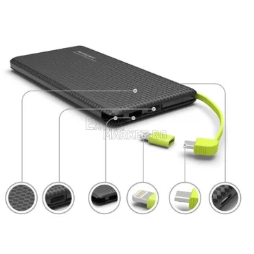 Външна батерия KLGO Power Bank 6000 mah супер тънка за Android/iOS