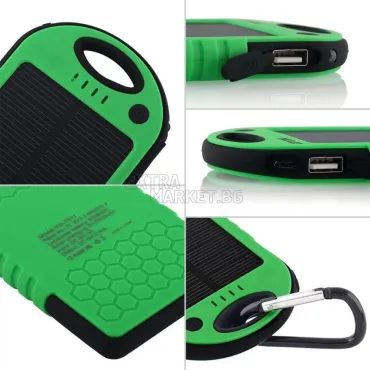 Соларна влаго-удароустойчива мобилна батерия 5000 mAh.