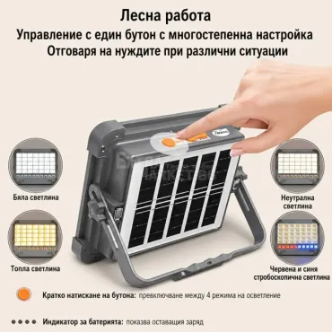 Соларен LED прожектор за външно осветление с USB зареждане