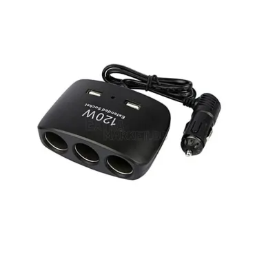 Разклонител за автомобили с три гнезда и 2 USB порта
