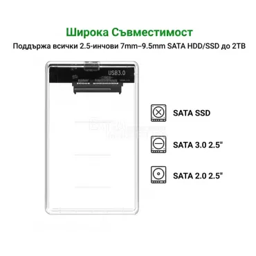 Прозрачна кутия за хард диск HDD Case - 2.5 inch/USB 3.0/SSD/Sata I/II/III