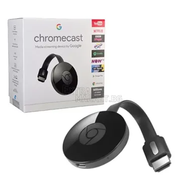 Приемник Chromecast който предава картина от телефон към телевизор