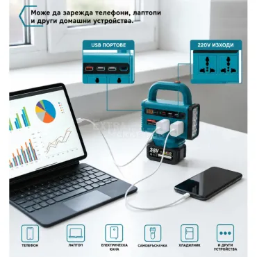 Преносим интелигентен инвертор с фенер и две батерии 38V