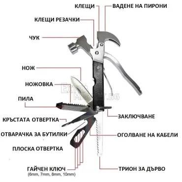 Мултифункционален инструмент чук-клещи 14 в 1