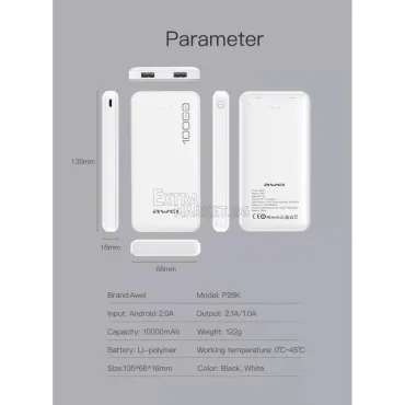 Мобилна батерия AWEI Power Bank 10000 mah за телефон/таблет