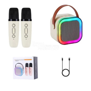 Мини Bluetooth RGB LED караоке колонка с два безжични микрофона