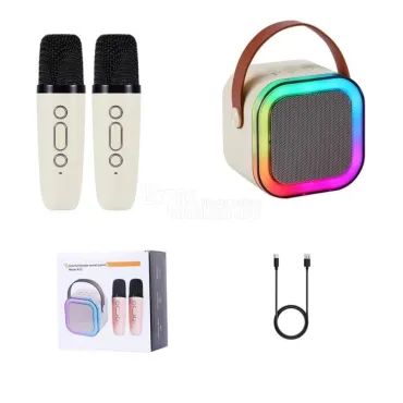 Мини Bluetooth RGB LED караоке колонка с два безжични микрофона