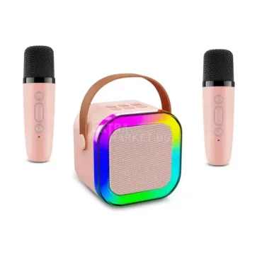 Мини Bluetooth RGB LED караоке колонка с два безжични микрофона