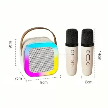 Мини Bluetooth RGB LED караоке колонка с два безжични микрофона