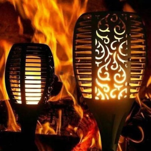 Малка LED соларна лампа тип факла с ефект на пламък - жълт