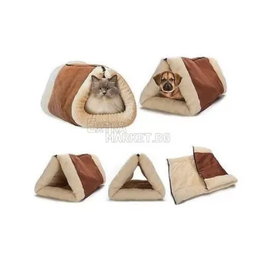 Легло и къщичка тунел за котки и домашни любимци Kitty Shack 2 в 1