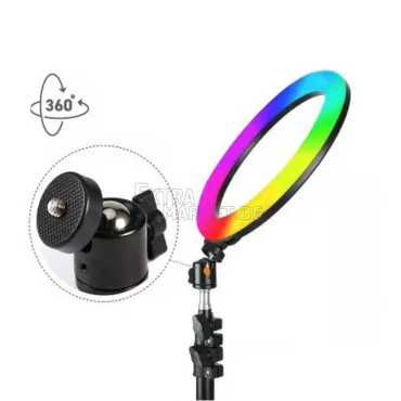 LED Ринг-лампа RGB (12 инча) 15 Цвята+Бяло с трипод 210 сантиметра