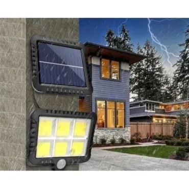 Лампа със соларен панел и 128 COB LED диода-дистанционно, сензор за движение и фотоклетка