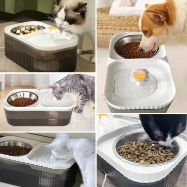 Купа за хранене с фонтан течаща прясна вода за куче и коте