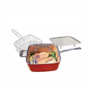 Комплект Copper Pan квадратен тиган със стъклен капак-5 начина на готвене