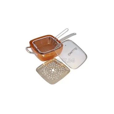 Комплект Copper Pan квадратен тиган със стъклен капак-5 начина на готвене