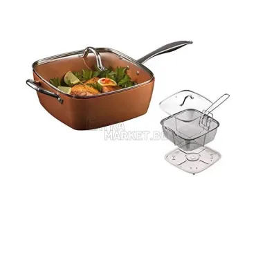 Комплект Copper Pan квадратен тиган със стъклен капак-5 начина на готвене
