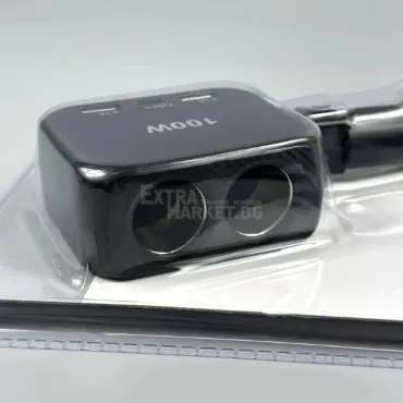 Двоен Разклонител-Гнезда за Запалка в Автомобил USB 100W