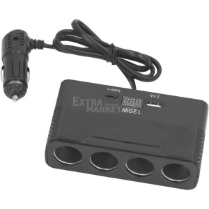 Четворен Разклонител-Гнезда за Запалка в Автомобил USB 120W