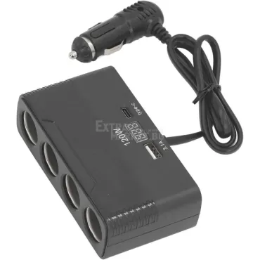 Четворен Разклонител-Гнезда за Запалка в Автомобил USB 120W