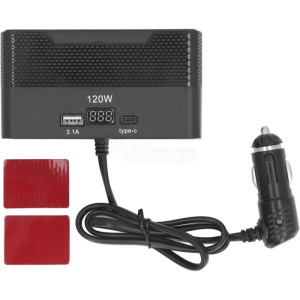 Четворен Разклонител-Гнезда за Запалка в Автомобил USB 120W