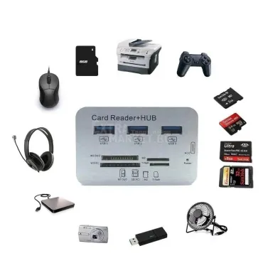 7 в 1 USB Хъб 3.0/3.1 (Type C) в комбинация с четец за карти MS/ M2/ SD/ TF