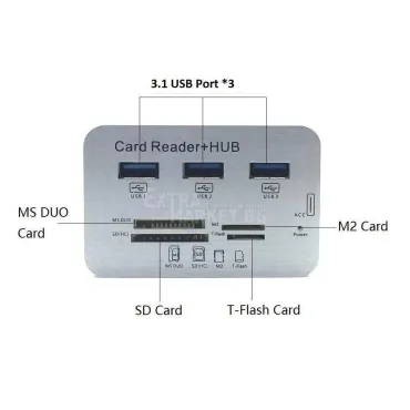 7 в 1 USB Хъб 3.0/3.1 (Type C) в комбинация с четец за карти MS/ M2/ SD/ TF
