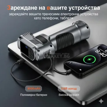 4-в-1 Преносимо пусково устройство (Jump Starter) с компресор – 3000A